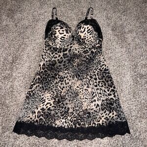Victoria's Secret Y2K Leopard Print‎ Lingerie Babydoll Camisole 36C Lace Trim